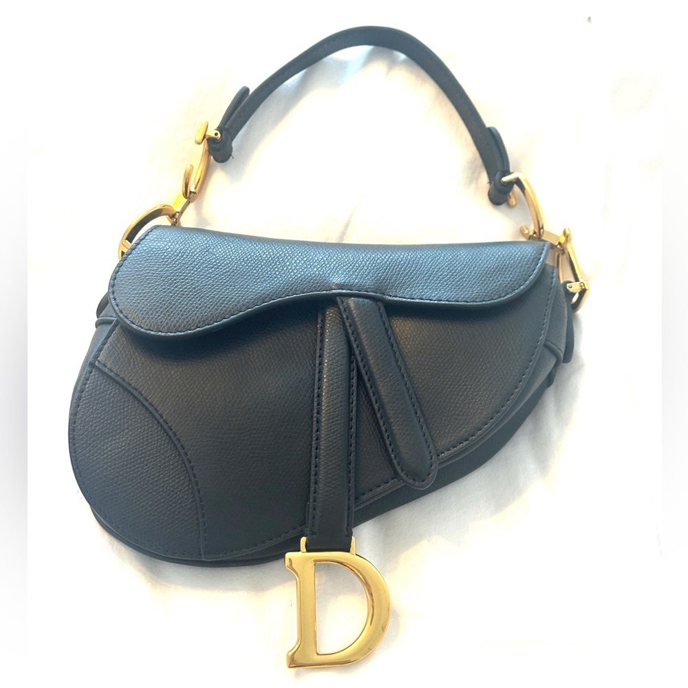 Christian Dior Mini Black Saddle Bag with Gold Accents